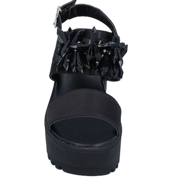 Black Wide Strap Spiked Crystals Platform Open Toe Heel Sandals NEW - Picture 3 of 4